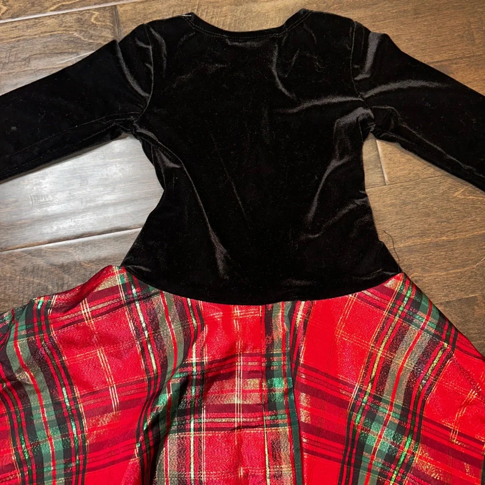 Bonnie Jean Velvet and Crinoline Plaid Long Sleeve Dress Girls Size 6